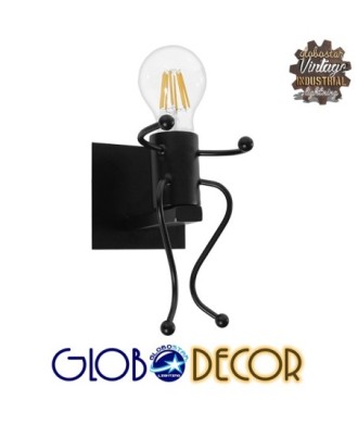 GLOBOSTAR® LITTLEMAN 01388 Vintage Φωτιστικό Τοίχου - Απλίκα με Ντουί 1 x E27 AC 220-240V IP20 - Μαύρο - Μ12 x Π19 x Υ17cm